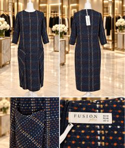 Navy Blue Patterned Midi Dress