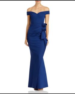 CHIARA BONI LA PETITE QROBE Radoslava Off The Shoulder Bodycon Gown -100% Exclusive in blue And Out Of Stock Item