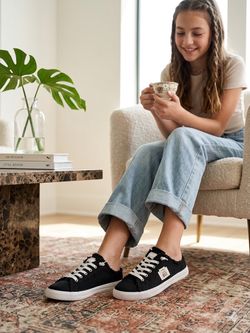 Black Canvas Distressed Slip-Ons