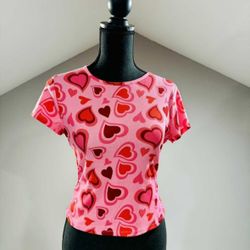 New Medium Pink Hearts Crop Top