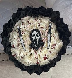 Horror Theme Rose Bouquet with Ghostface Embellishments