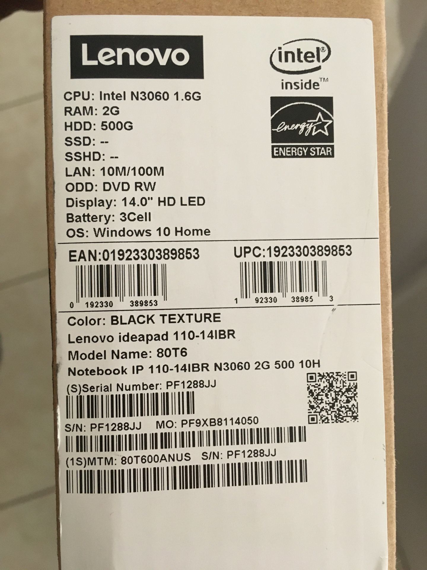 IBM LENOVO IDEAPAD 110 NEW LAPTOP IN A BOX