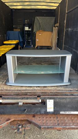 Silver TV Stand with Glass Shelf