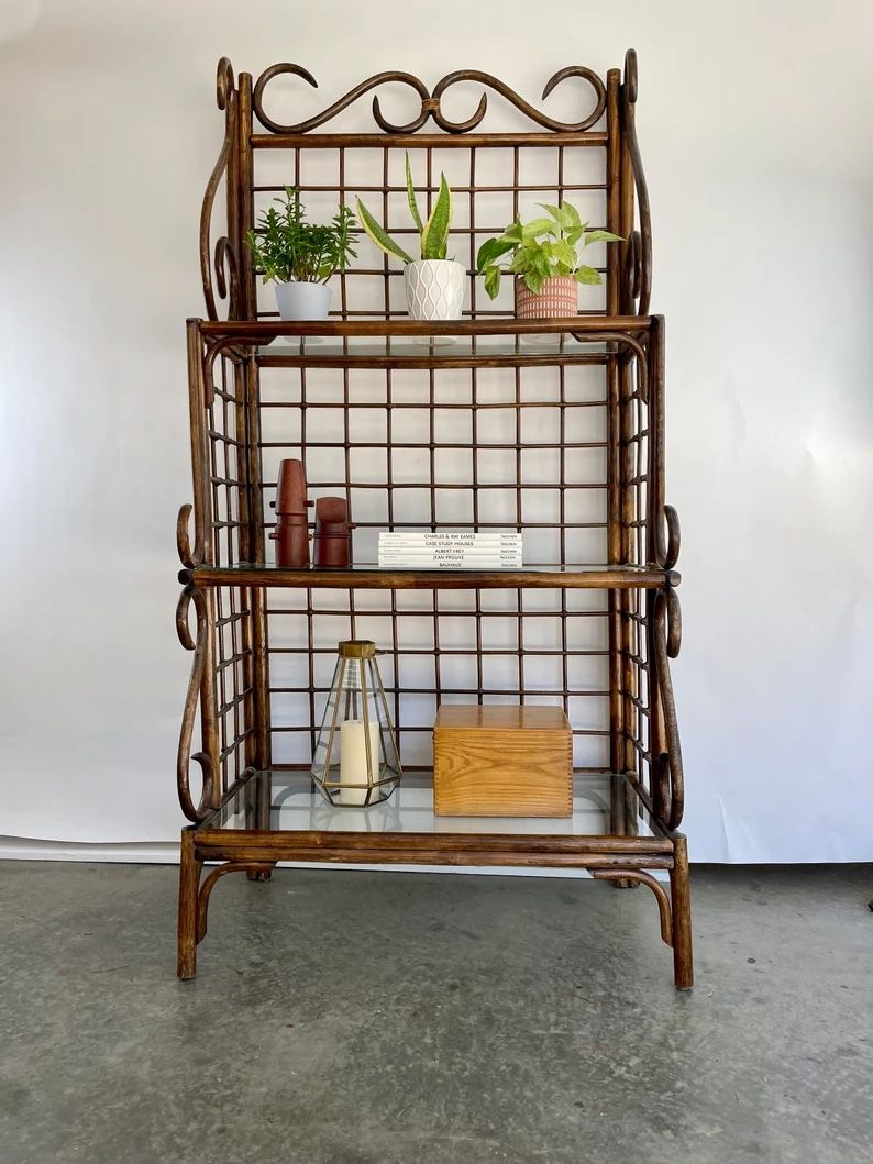 Vintage Rattan Bamboo Boho shelf unit - bar - plant stand