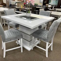 5 piece counter height dining table - high gloss white