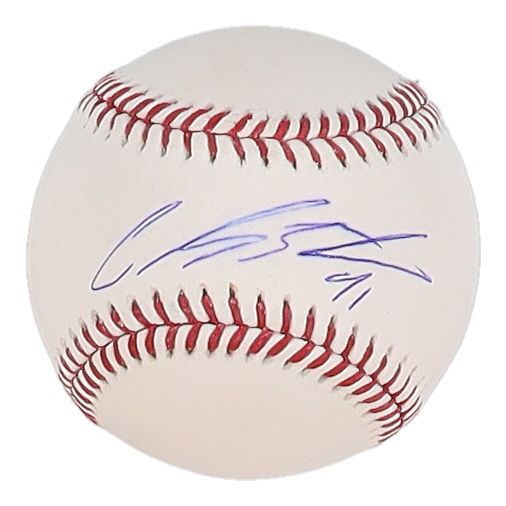 Carlos Santana Signed OML Baseball (JSA) w/glass display case. 
