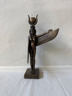 Vintage Veronese 2000 Egyptian Winged Goddess Isis Statue Made of a Blend of Poly Resin & Real Bronze Powder with a Felt Bottom