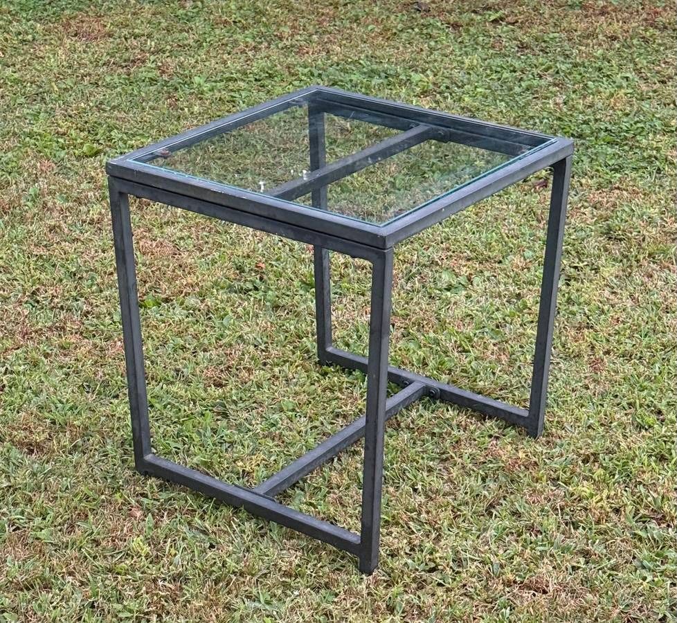 Metal And Glass Top Patio Porch Indoors Side Table Industrial Style