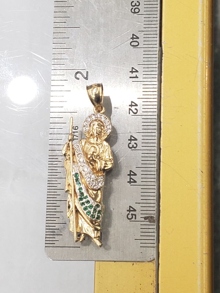 14k Yellow real gold st. Jude charm Pendant