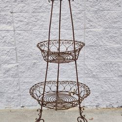 5 Foot Tall French Country Wrought Iron Three-Tier Basket Plant Stand / Jardiniere