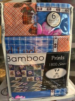 TJ Bamboo Prints 1800 Series Queen Sheet Set