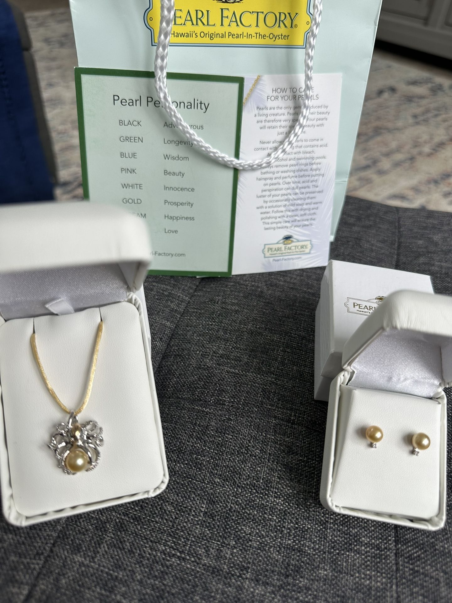 South Sea Golden Pearl Pendant and 14k Gold Earrings with Diamonds and Akoya Pearls