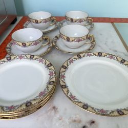 Limoges France Tea cups, saucers, dessert plates - 13 pieces 