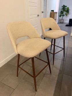 Beige 26" H Upholstered Counter Stools