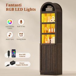 NEW IN BOX 72" Tall Arched Narrow Bathroom Storage Cabinet with Lights, Slim Storage Cabinet with Adjustable Shelves for Small Spaces, Retro Brown