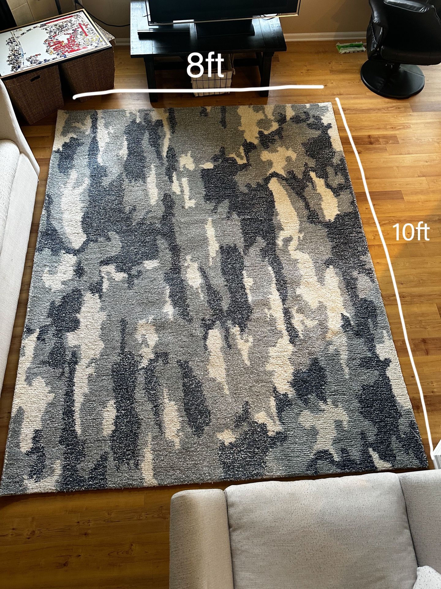 Navy Blue And White Rug (8ft x 10ft)