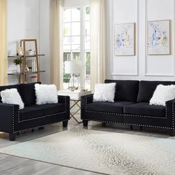 Classy Black Velvet Sofa & Loveseat / couch /Living room set