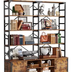 IRONCK Industrial Bookshelves and Bookcases, 73.1 inch Tall Bookshelf with Doors, 5 Tier Bookshelf and Display Shelf, Open Storage Cabinet for Living 