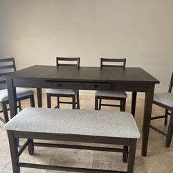 Homeworks 6 Piece Dark Brown & Gray Counter Height Dining Set with Storage Bench