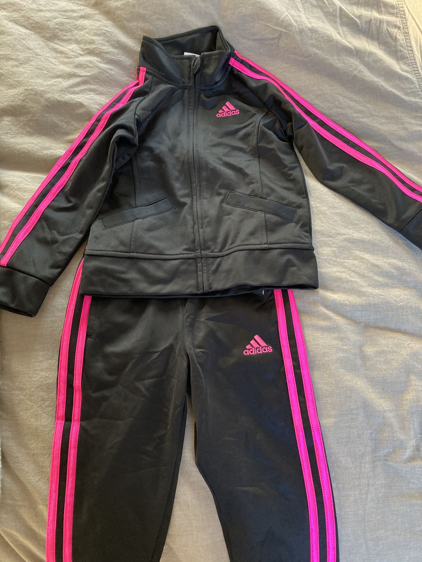 Toddler Adidas Tracksuit - 3T - Black With Pink Stripes