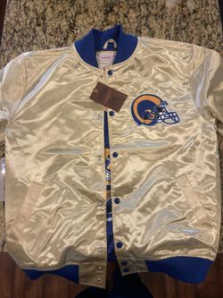 New Los Angeles LA Rams Mens Reversible NFL Mitchell & Ness Light Weight Satin Gold & Blue Medium Retro Throwback Button Up Jacket