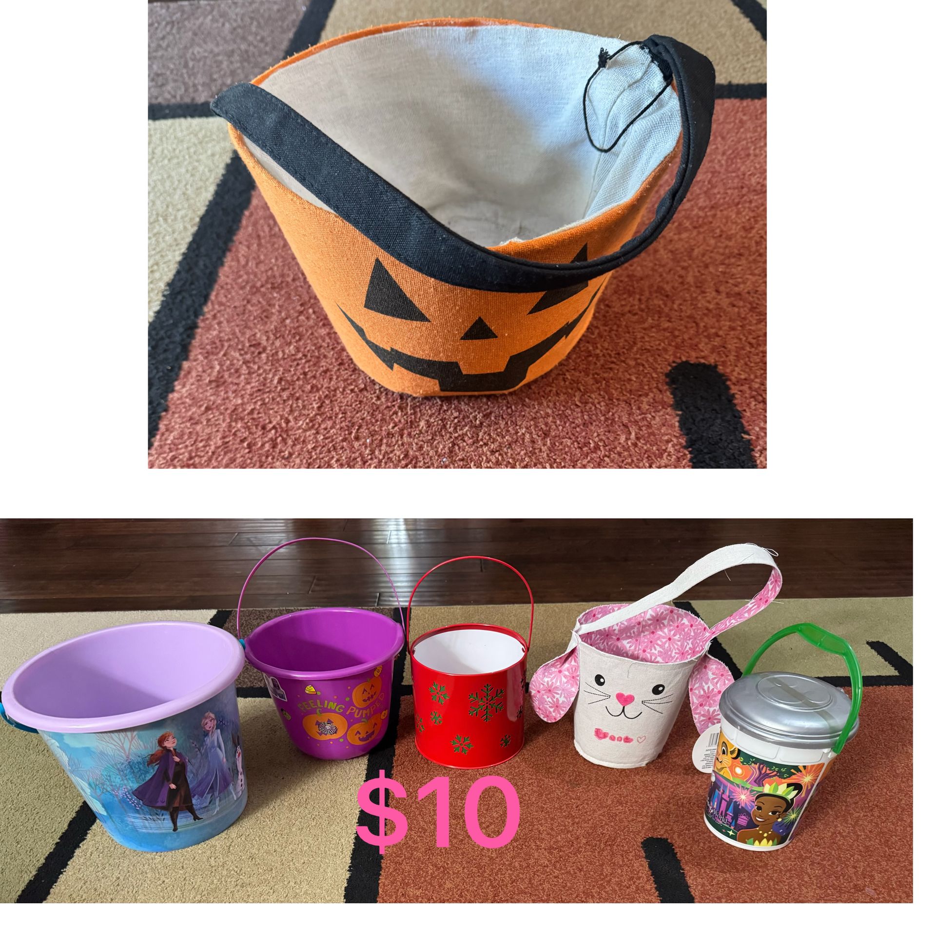 Set of 6 Themed Buckets. Included Disney buckets All bucket together $10