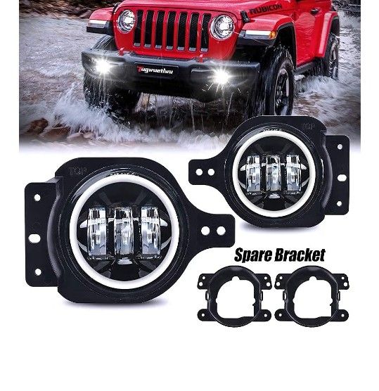 4" Round Led Fog Lights Compatible with Jeep 2018-2022 Wrangler JL JLU Unlimited Sport Rubicon Sahara Driving Fog Lamps for for Gladiator JT 2018+, RH