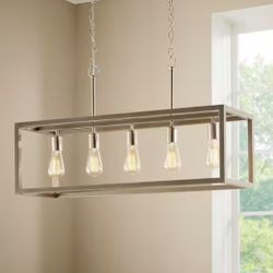 Sale price for Boswell Quarter 34 in. 5-Light Brushed Nickel Farmhouse Linear Chandelier with Weathe