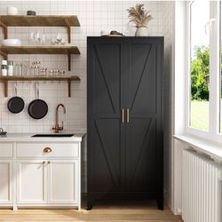 COFaR 71" Modern Pantry Cabinet in Black, 5-Tier Storage Cabinet with Adjustable Shelves, Industrial Steel Cupboard for Kitchen, Office & Living Room 