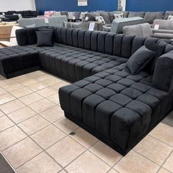 Ariana Black Velvet Double Chaise Sectional