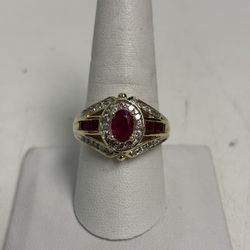 14KT Yellow Gold .75ct Tw Diamond And Ruby Ring