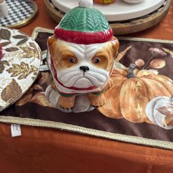 Christmas Bulldog Cookie Jar