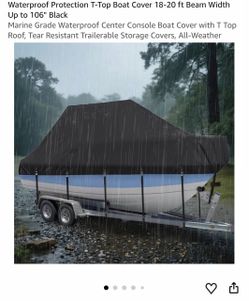 Waterproof Protection T-Top Boat Cover 18-20 ft Beam Width Up to 106" Black Marine Grade Waterproof Center Console Boat Cover with T Top Roof, Tear Re