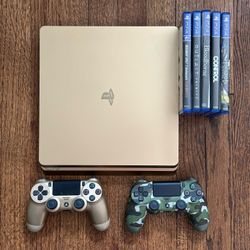 PS4 Slim Gold Edition 1TB + 2 Controllers + 6 Games 