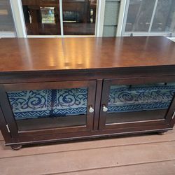Wood Entertainment Center w Glass Doors