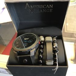 American Exchange Black Watch & Bracelet Set Retail $40