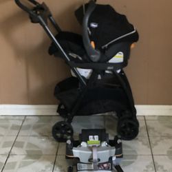 LIKE NEW CHICCO CADDY STROLLER AND CAR SEAT WITH BASE 