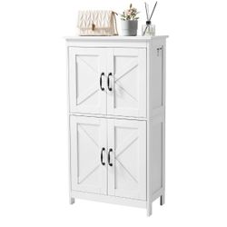 Wooden Bathroom Floor Cabinet Storage Organizer Adjustable Shelf White