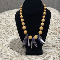 Beautiful  Light Wooden Beads With Purple Shell Accents. 