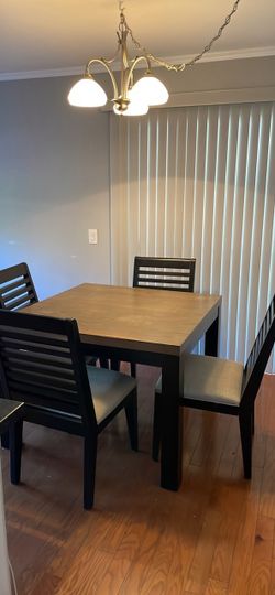 Rustic,  Dark Wood, Square Dining Table with 4 Matching Chairs