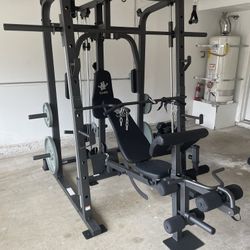 Vesta Fitness Smith Machine 1001 w/Bench Attachment | 245lb Cast Iron Olympic Weights | 7ft Olympic Bar | Fitness | Gym Equipment | FREE DELIVERY 🚚 