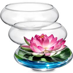 Baderke 3 Pcs Hydroponic Planter Lotus Flower Pot Planter Lotus Bowl Clear Glass Fish Bowl Vase for Planting Indoor Home Decor Water Lily Narcissus Pl