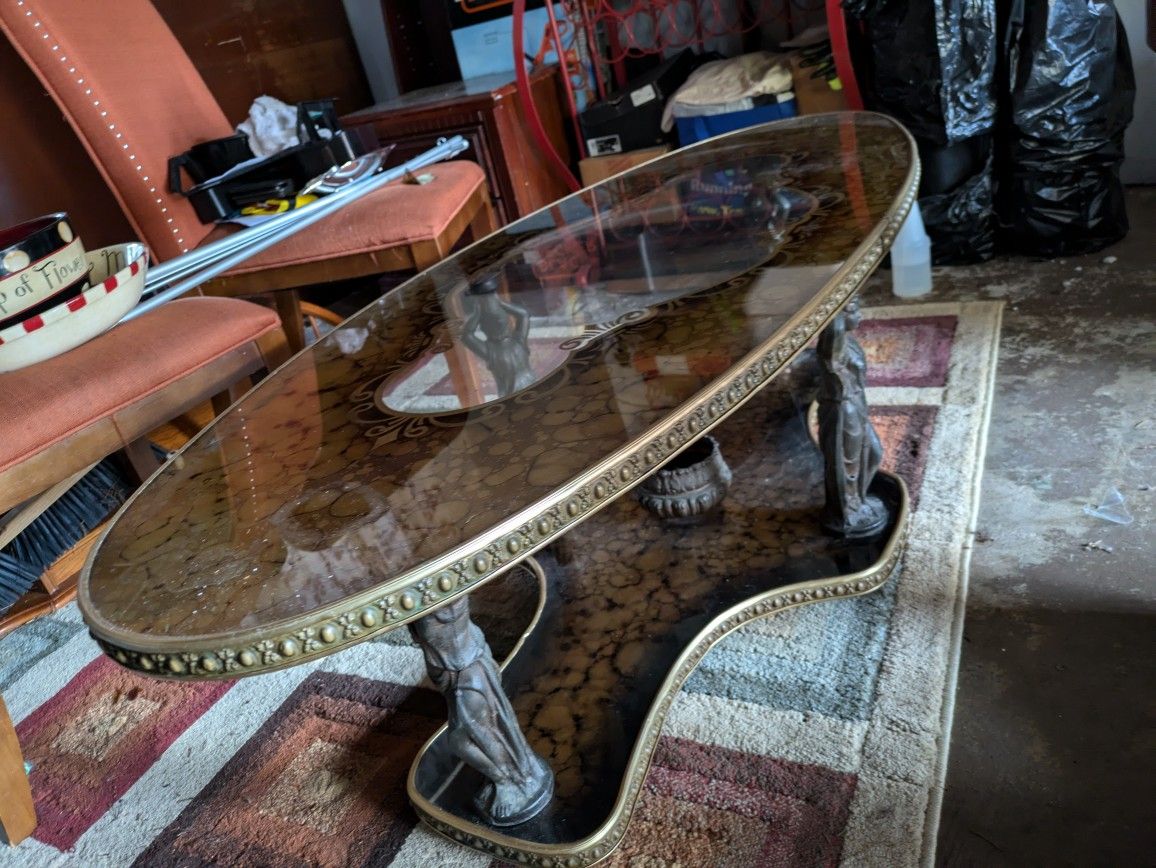 Glass Coffee Table w/ Goddess Table Legs