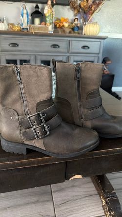 Brown Moto Ankle Boots with Buckle Detail