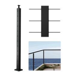 VEVOR Cable Railing Post, 42x2x2 Inch Corner Railing Post, with L-Shaped Pre-Drilled Holes, Stainless Steel Cable Rail Post with Horizontal=R2-740
