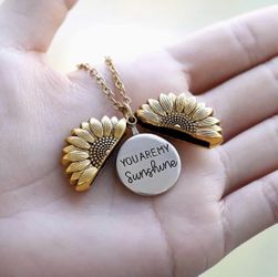 Sunflower You Are My Sunshine Sunflower Locket Pendant Necklace NEW