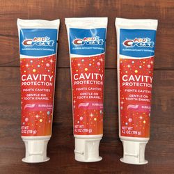 Kids Crest Flouride Anticavity Toothpaste; Fights Cavities, Gentle on Tooth Enamel: BUBBLEGUM Flavor; 4.2 oz Each (3 for $5)