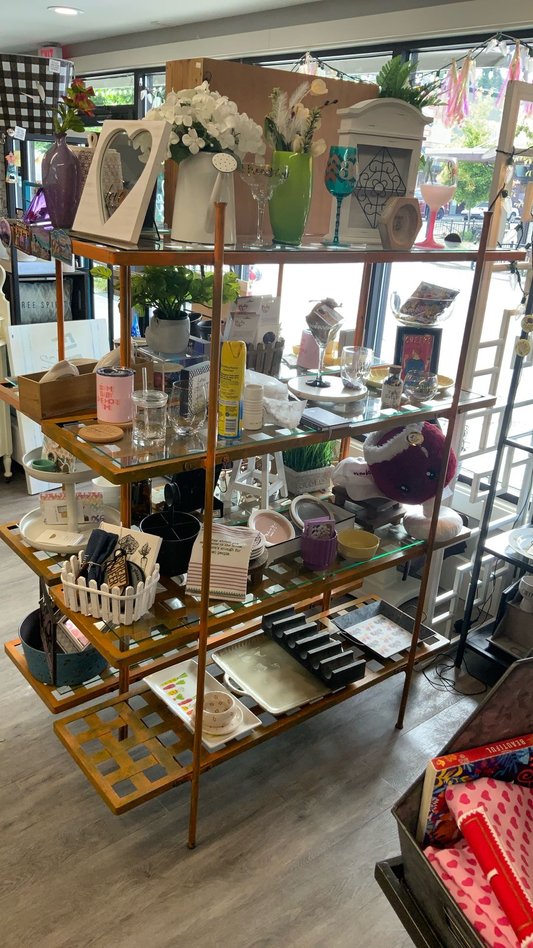 4 Tier Metal + Glass Shelves $50. 2 Available