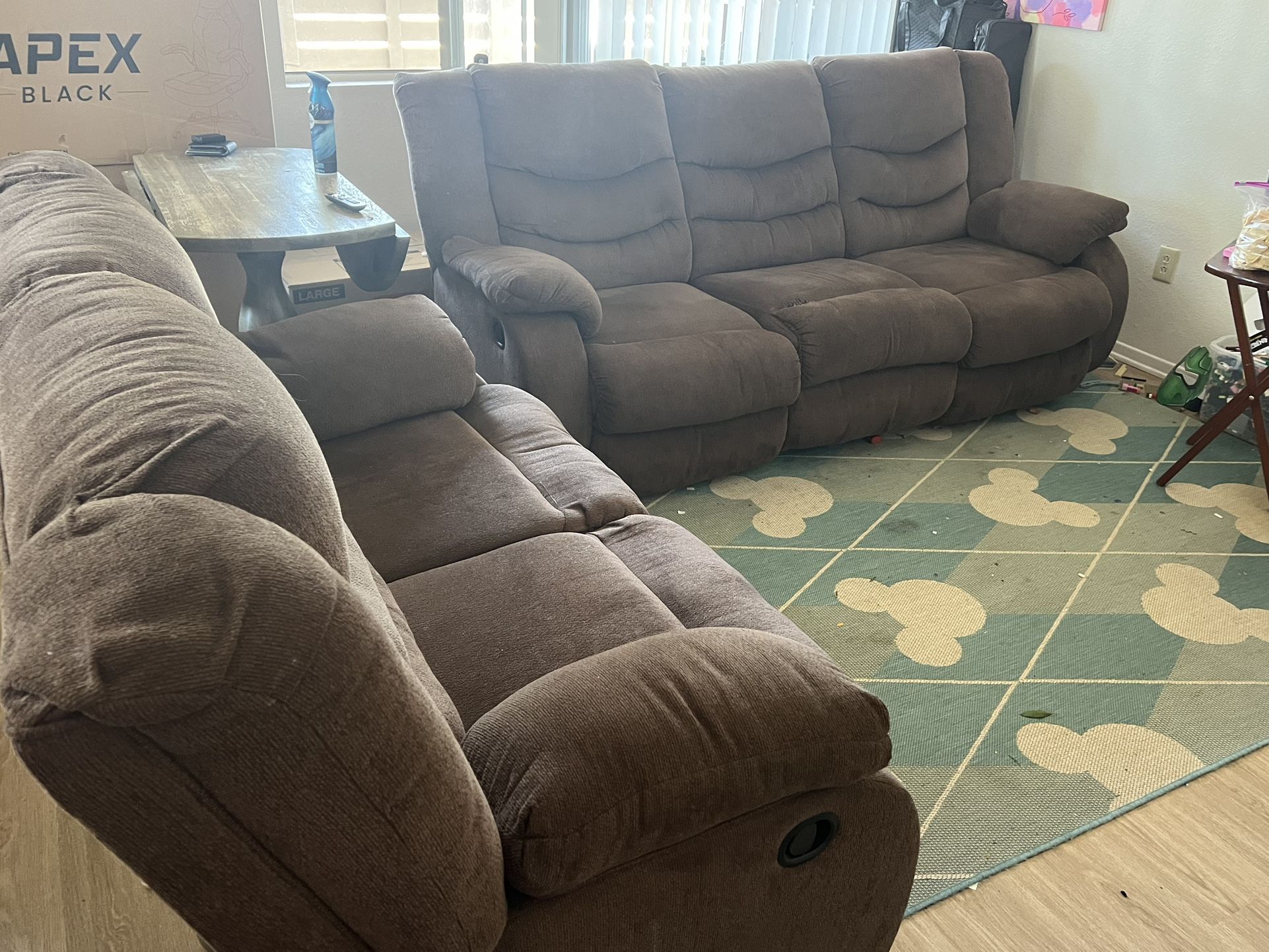 Brown Recliner 3 Seat Couch + Matching Love Seat