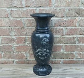 Vintage Tall Floral Etched Marble Vase